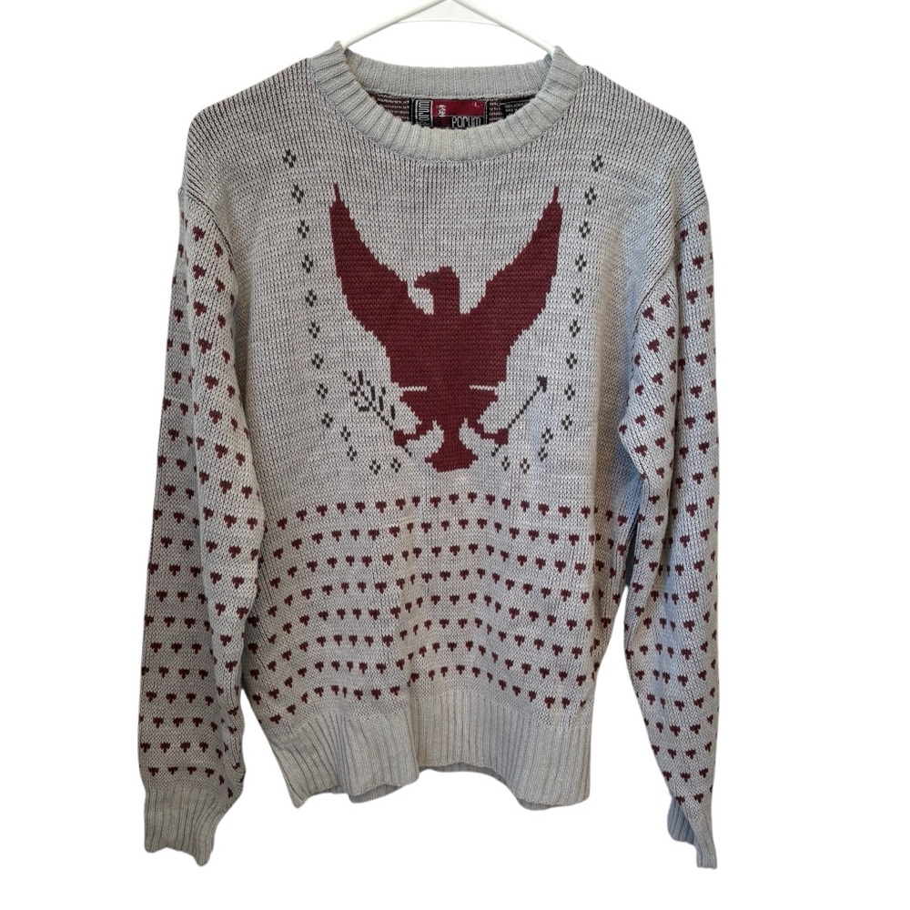 Vintage Forum Eagle Print Sweater Women’s Size Large Grey Burgundy Crew Neck